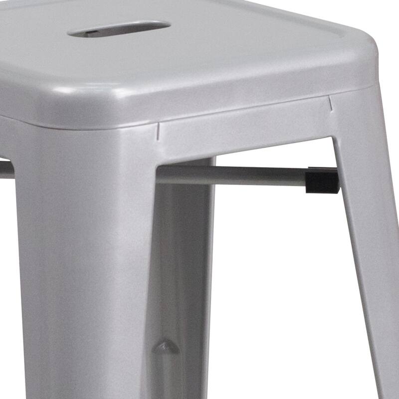 24" High Backless Metal Indoor-Outdoor Counter Height Stool w/Square Seat