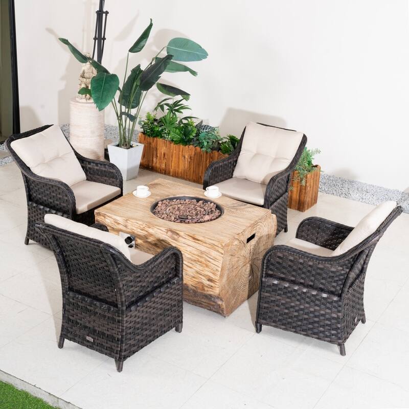 5-piece Outdoor 50,000 BTU Terrafab Composite Fire Pit Table Set with 4 Chairs