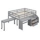 preview thumbnail 9 of 7, Gray Full Size Wooden Loft Bed with Movable Desk and Small desk, 2 Drawers, Full-Length Guardrail