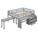 preview thumbnail 9 of 7, Gray Wooden Loft Bed with Movable Desk and Small desk, 2 Drawers, Full-Length Guardrail