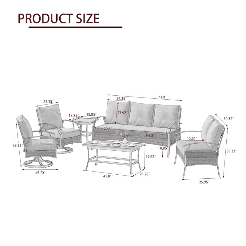 6-Piece Patio Sofa Furniture Set Outdoor Seating Group with Cushions