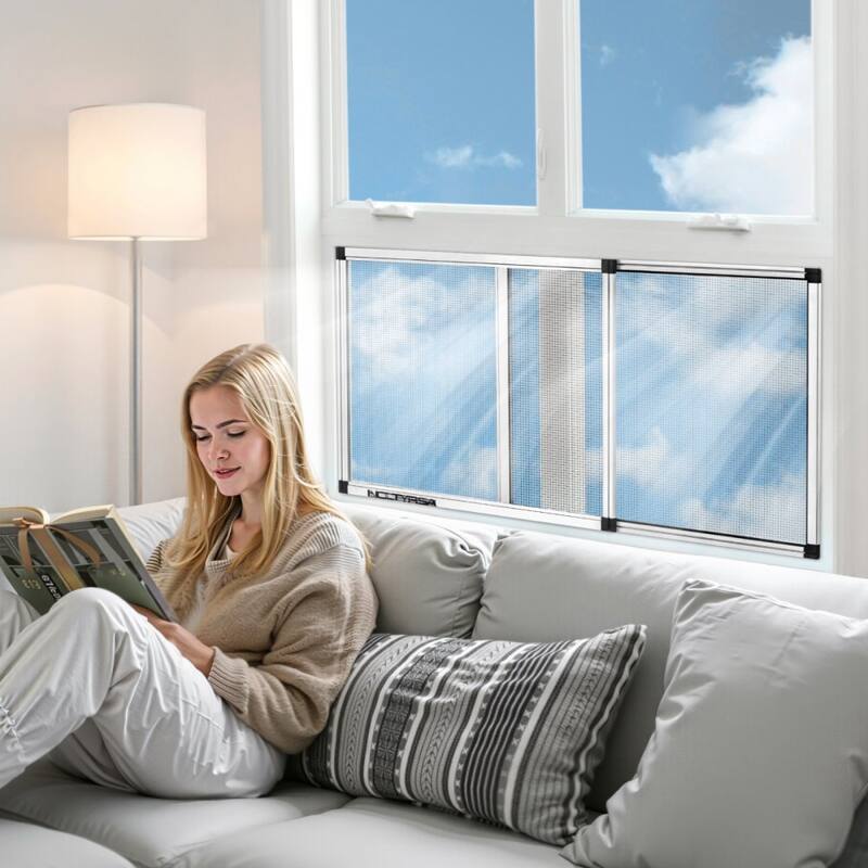 2 Pieces Expandable Window Screens White Adjustable Aluminum Frame High Transparency Mesh - 40” x 15” x 0.7”