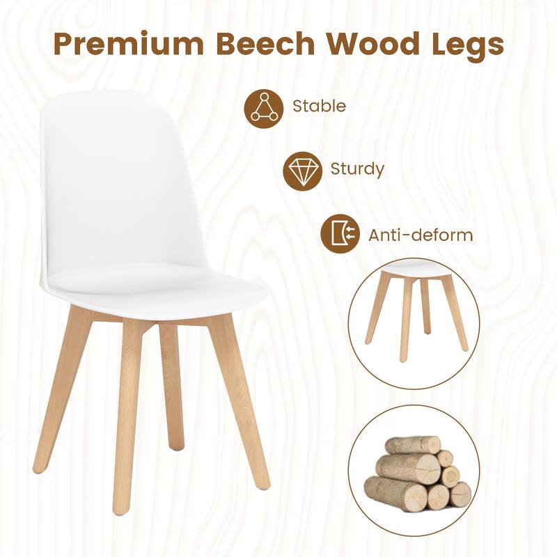 Set of 2 Modern Armless Dining Chairs with Beech Wood Legs and Tilt Backrest for Kitchen and Living Room - 17.5" x 20.5" x 31"