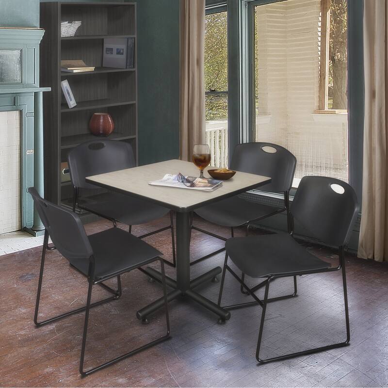 30" Square Breakroom Table- Maple & 4 Stack Chairs- Black - Black, Maple - 30