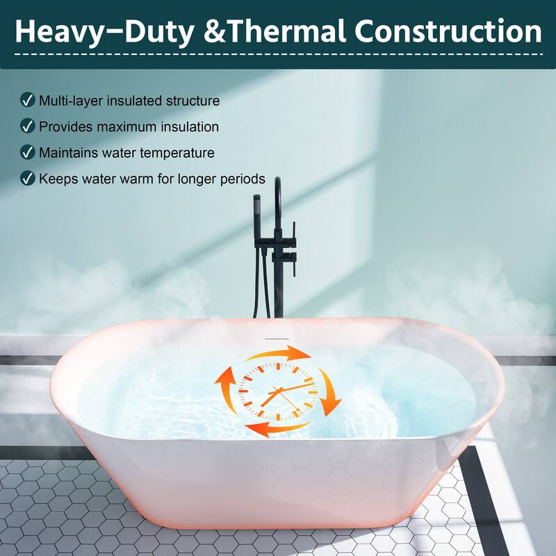 Glossy White Freestanding Soaking Bathtub, 100% Pure Virgin Acrylic with Drain And Overflow