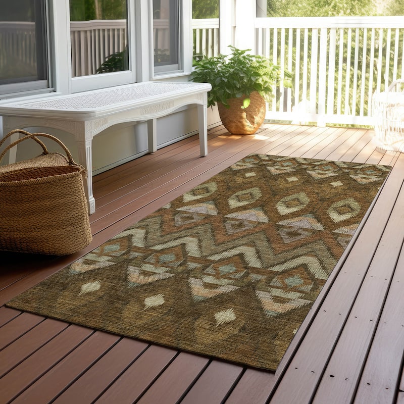 Machine Washable Indoor/ Outdoor Chantille Geometric Boho Rug