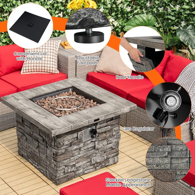 Costway 34.5'' Square Propane Gas Fire Pit Table Faux Stone w/ Lava - See Details