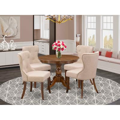 HomeStock 5-Piece Antique Walnut Finish Solid Wood Top Dining table with 4 Chairs