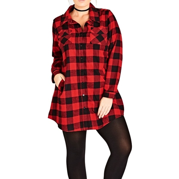 red button down shirt dress