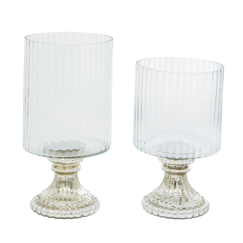 Glass Hurricane Lamp - Set of 2 Silver - Roche River Decor - 6"W x 6"L x 12"H