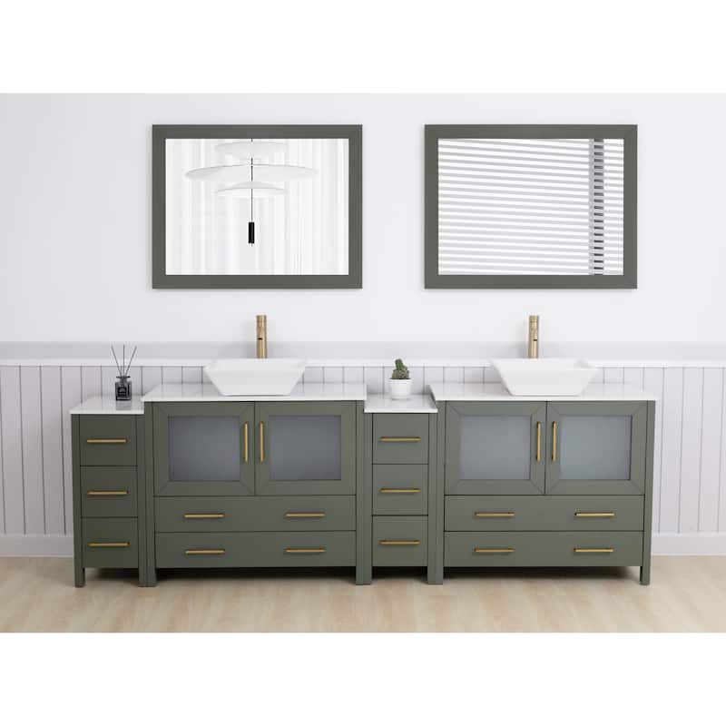 Vanity Art 96" Double Sink Bathroom Vanity Set with Engineered Marble Top and Free Mirror