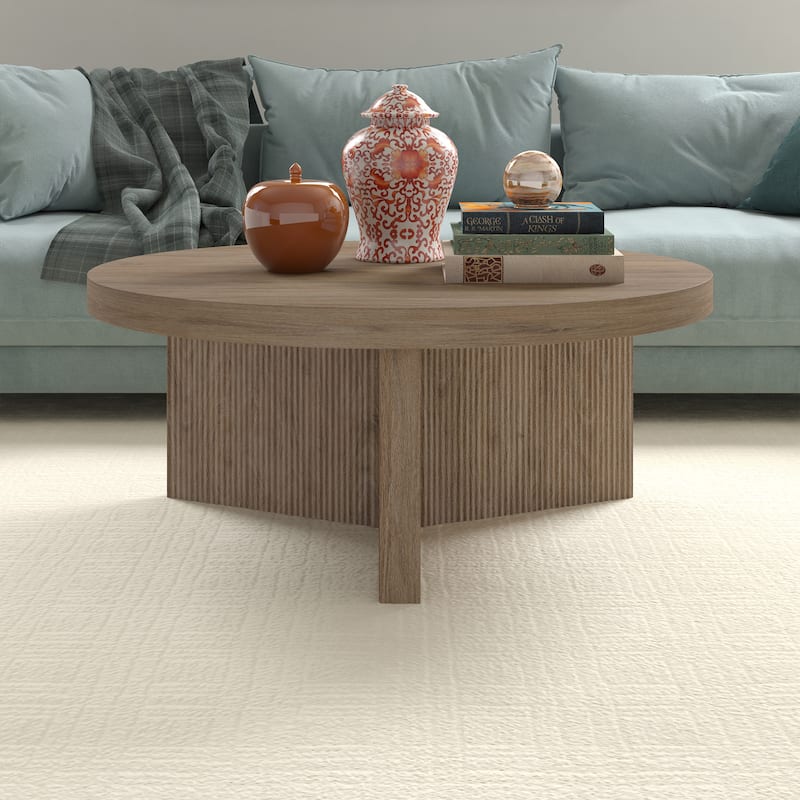 Holm 36" Wide Round Coffee Table - Antiqued Gray Oak