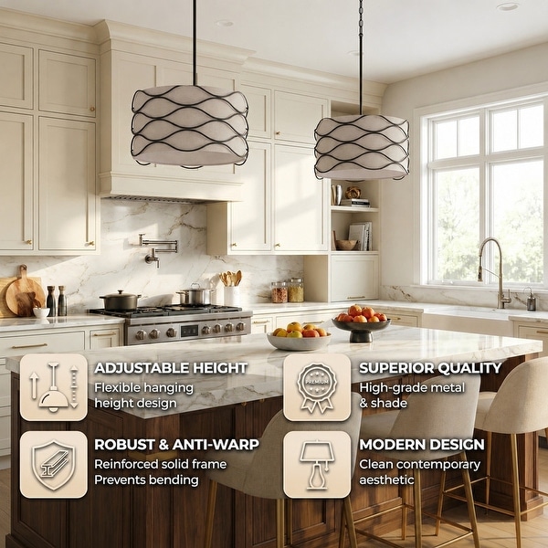 Acroma 4-light Modern Wave Frame Drum Chandelier with Fabric Shade
