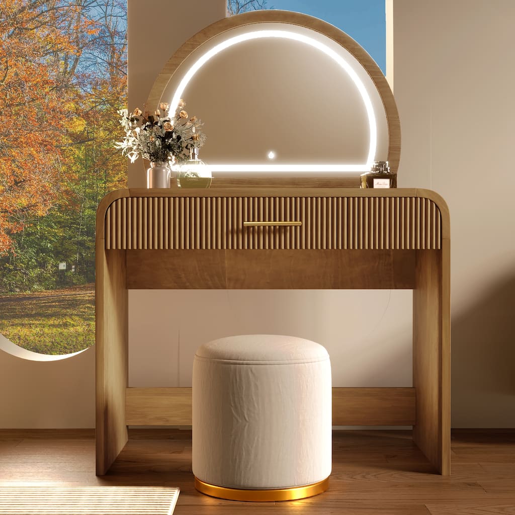 39" Makeup Vanity Desk Table with Touch Screen LED Mirror - Dressing Table with Drawer & Adjustable Lighting