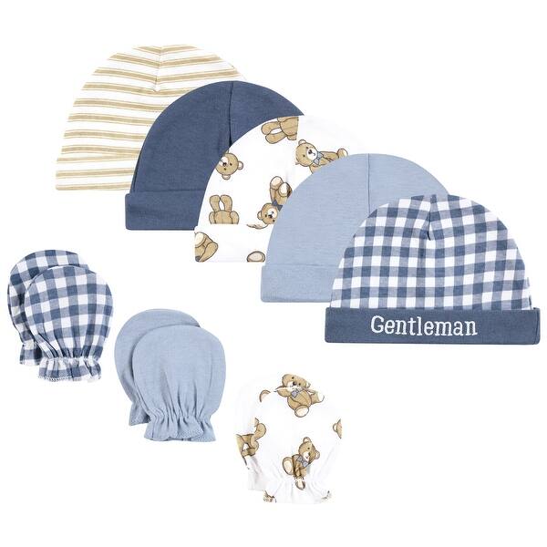 slide 1 of 1, Hudson Baby Infant Boy Cotton Cap and Scratch Mitten Set, Gentleman Bear, 0-6 Months - Gentleman Bear 0-6 Months - Gentleman Bear
