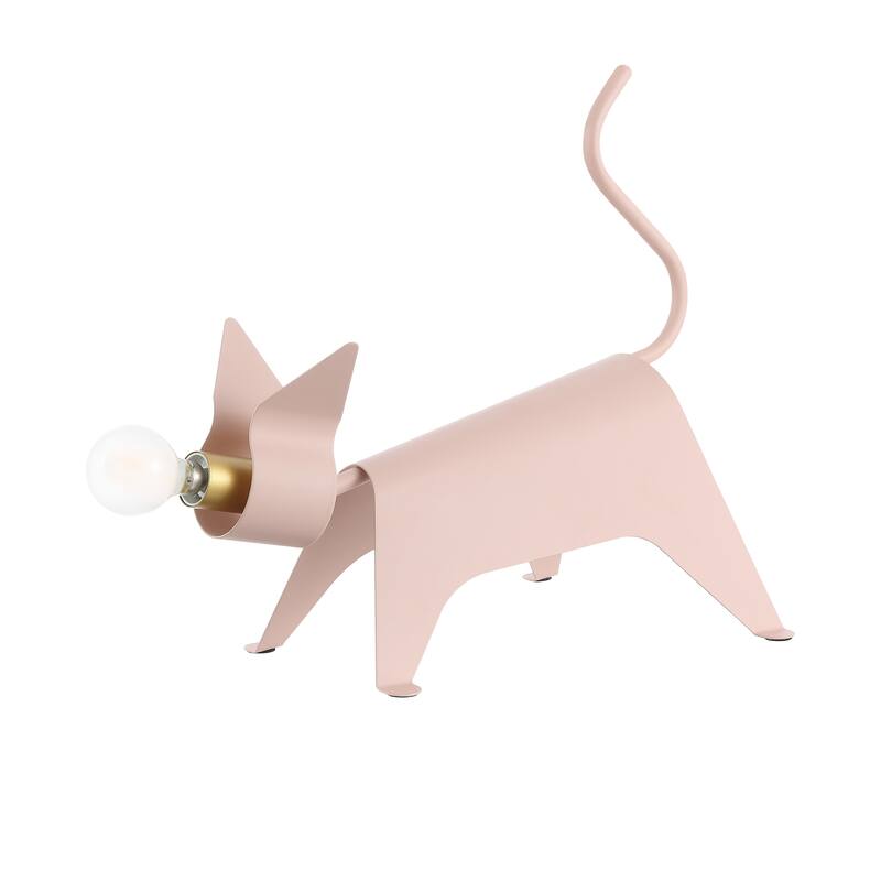Gretchen 11.75" Modern Industrial Iron Feline LED Kids' Lamp, Pink by JONATHAN Y