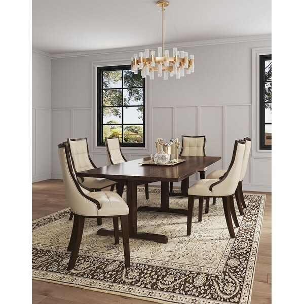 Fifth Avenue Cream and Walnut Faux Leather Dining Chair Set of Two On Sale Bed Bath Beyond 33227294