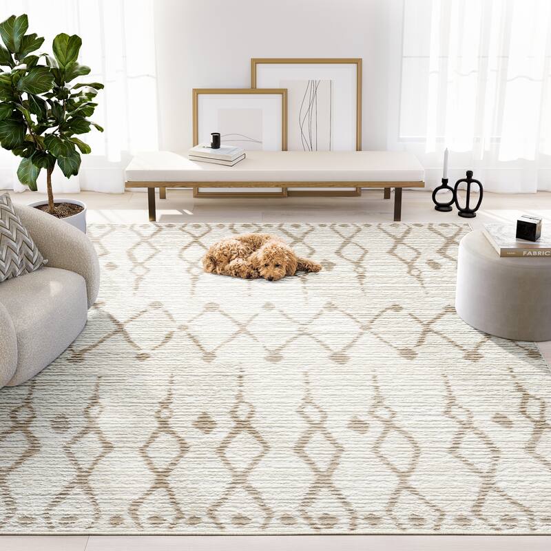 Abani Viva VIV160 Moroccan Geometric Tribal Area Rug - 2' x 3' - Cream, Beige