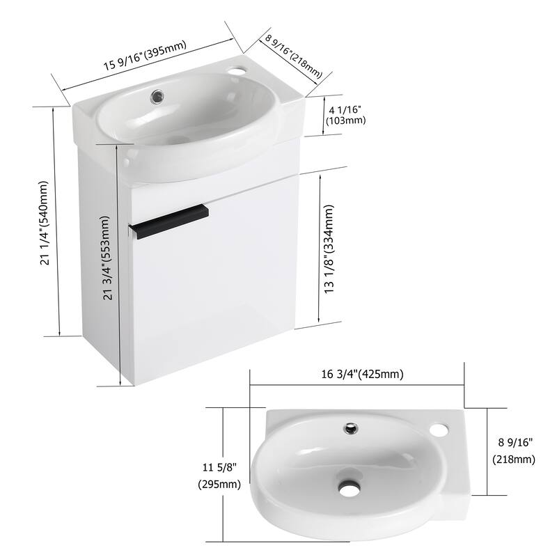 Compact Bathroom Vanity with Sink, Oval Single Ceramic Sink Bathroom Cabinet for Small Bathroom