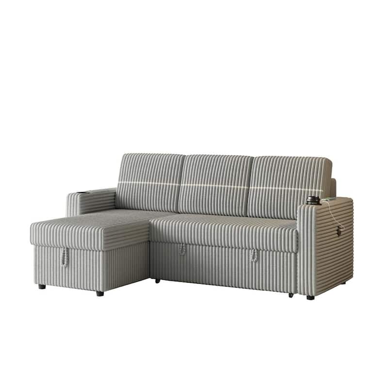 85 Inches Corduroy Sofa Bed, 3 Seater Sleeper Sofa, Pull Out Couch for Living Room