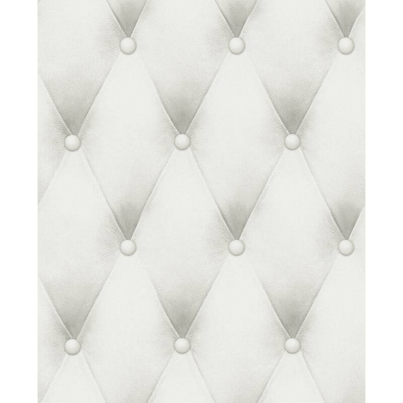Seabrook Designs Vivienne Faux Tufting Unpasted Wallpaper - 20.5 in W x 33 ft. L - Metallic Ivory