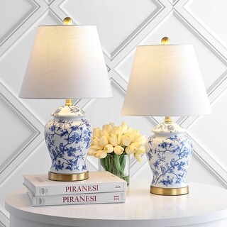 Choi 22" Chinoiserie Table Lamp, Blue/White (Set of 2) by JONATHAN  Y