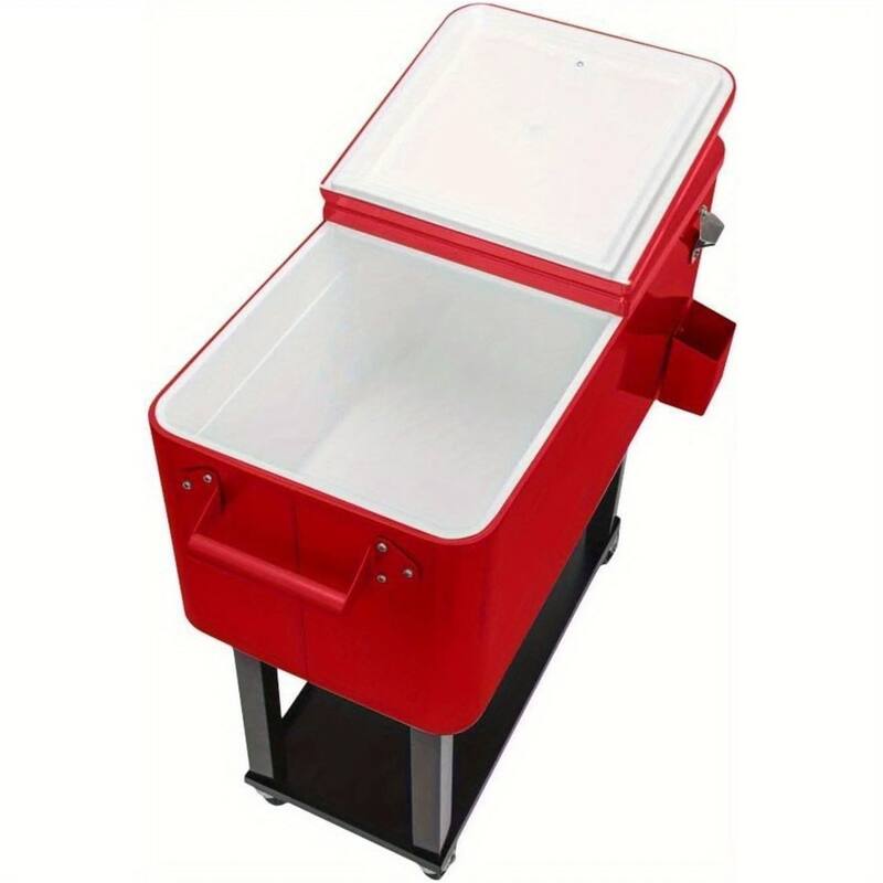 80 Quart Portable Rolling Cooler Cart with Shelf & Bottle Opener