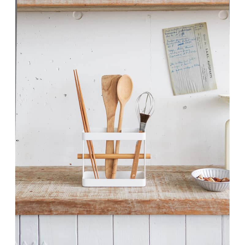 Yamazaki Home Utensil Holder, Steel and Wood, Holds 2.2 lbs - L 2.95 x W 7.87 x H 5.71 inches