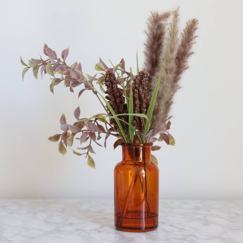 13.8"H Fall Floral Arrangement in Glass Vase