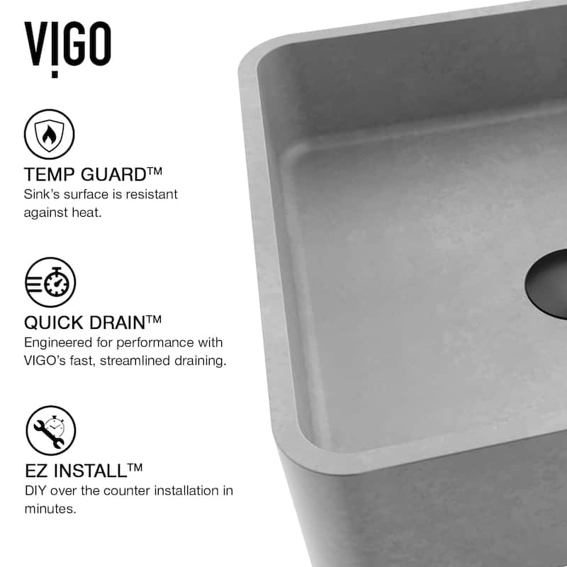 VIGO Navona 15"L x 15"W x 5"H Concreto Stone Square Bathroom Vessel Sink