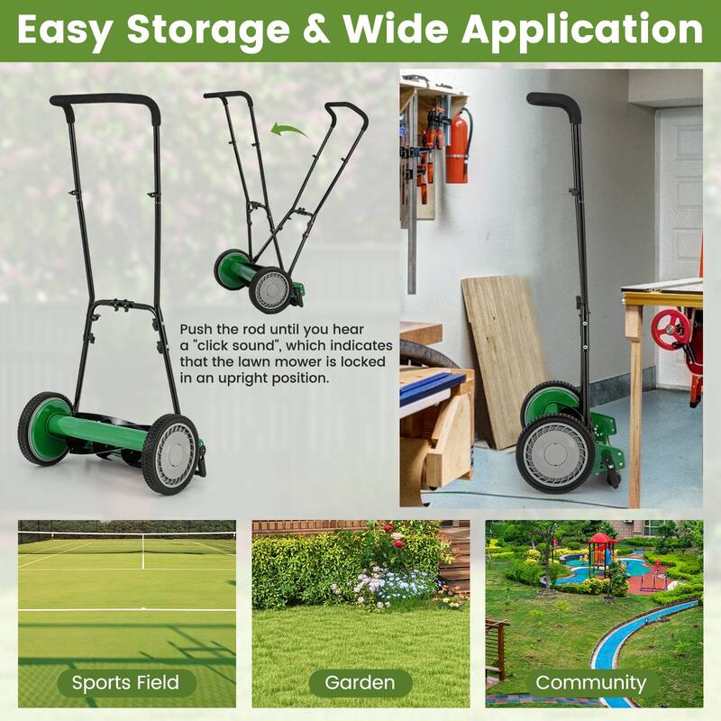 Manganese Steel Manual Lawn Mower with 5 Blades and Grass Bag - 23" L x 28" W x 49" H