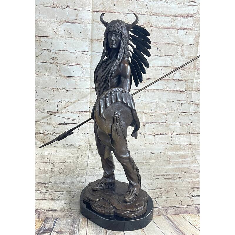Native American Indian Warrior W/ War Bonnet Bronze Sculpture Statue By P. Manship