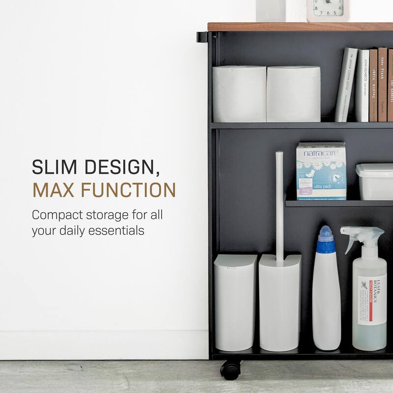 Yamazaki Home Rolling Storage Cart, Steel, Minimal Assembly - L 18.7 x W 5.12 x H 26.97 inches