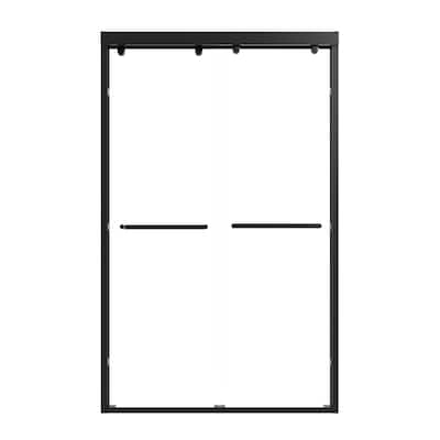 48" Sliding Shower Door with Double Doors, 8mm Tempered Glass, Aluminum Frame and Stainless Steel Rollers
