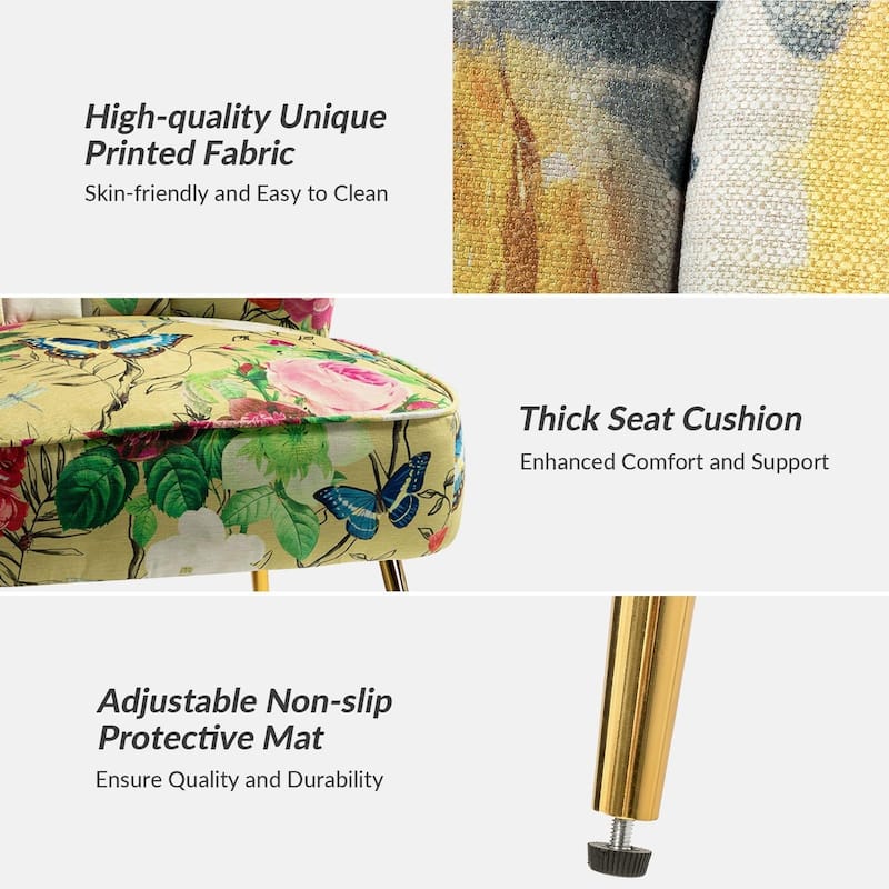 Amata Bold Patterned Tufted Side Chair with Goldtone Legs