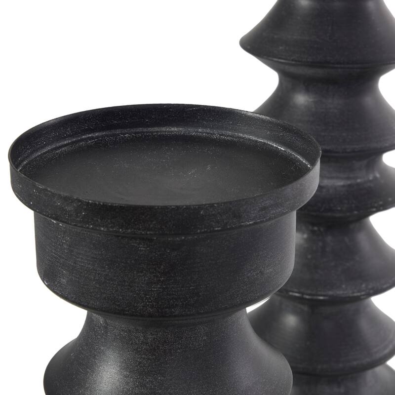 Black Metal Turned Style Candle Holder with Brown Wood Bases (Set of 2)