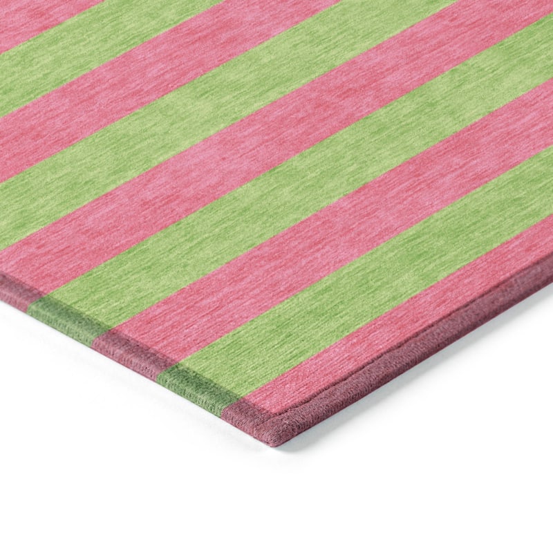 Machine Washable Indoor/ Outdoor Cabana Stripe Chantille Rug