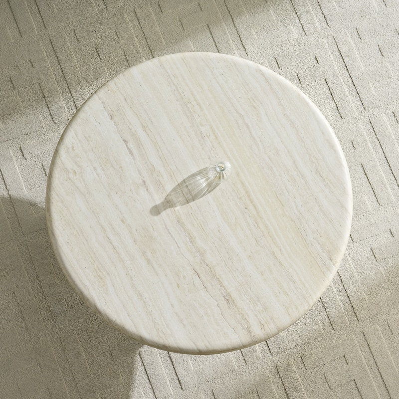 35.04" Fiberglass Round Center Coffee Table for Living Room,Imitation Stone Table front of the Sofa, Coffee Table