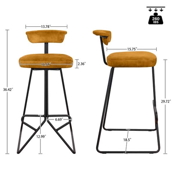 29" Upholstered Barstools, Leathaire Bar Stool with Metal Legs Bed