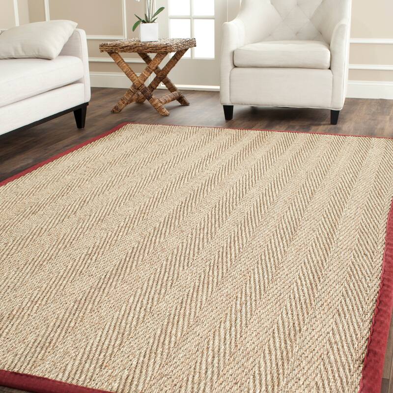 SAFAVIEH Natural Fiber Oceana Herringbone Seagrass Rug - 5' x 8' - Natural/Red