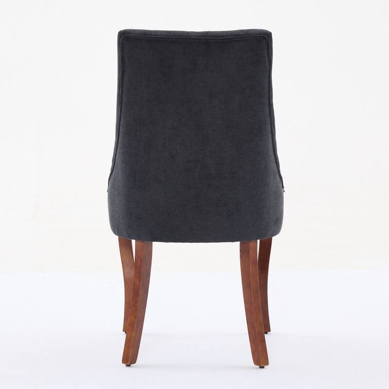 Set of 2 Modern Fabric Dining Chairs with High Backrest & Plush Cushioning - Curved Solid Wood Legs, Adjustable Balance