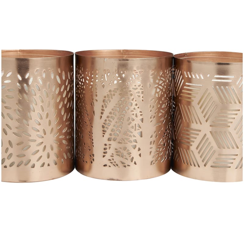 Metal Geometric Campfire Scented 13 oz 1 Wick Decorative Candle with White Wax - Set of 3 Copper - Roche River Decor