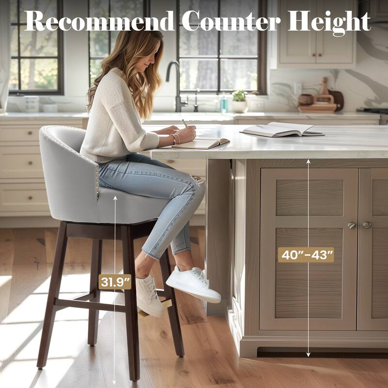 26.4"/31.9"H Height Upholstered Solid Wood Swivel Bar Stools