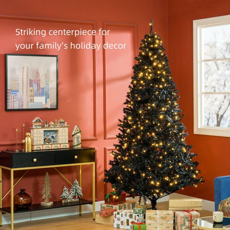 HOMCOM Pre-Lit Douglas Fir Tree - Warm White LED Lights, Realistic Branches, Black