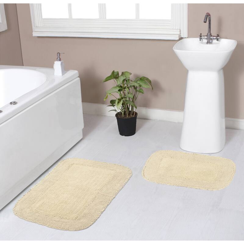 Radiant Collection Absorbent Cotton 2 Piece Set Machine Washable Bath Rug - Ivory