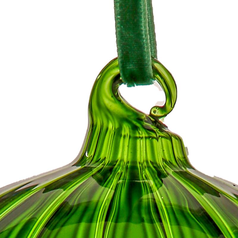 5" Glass Clear Stripe Ball Ornament Set of 4