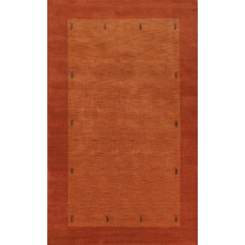 Orange Tribal Modern Gabbeh Oriental Area Rug Hand-Knotted Wool Carpet - 6'6" x 9'9"