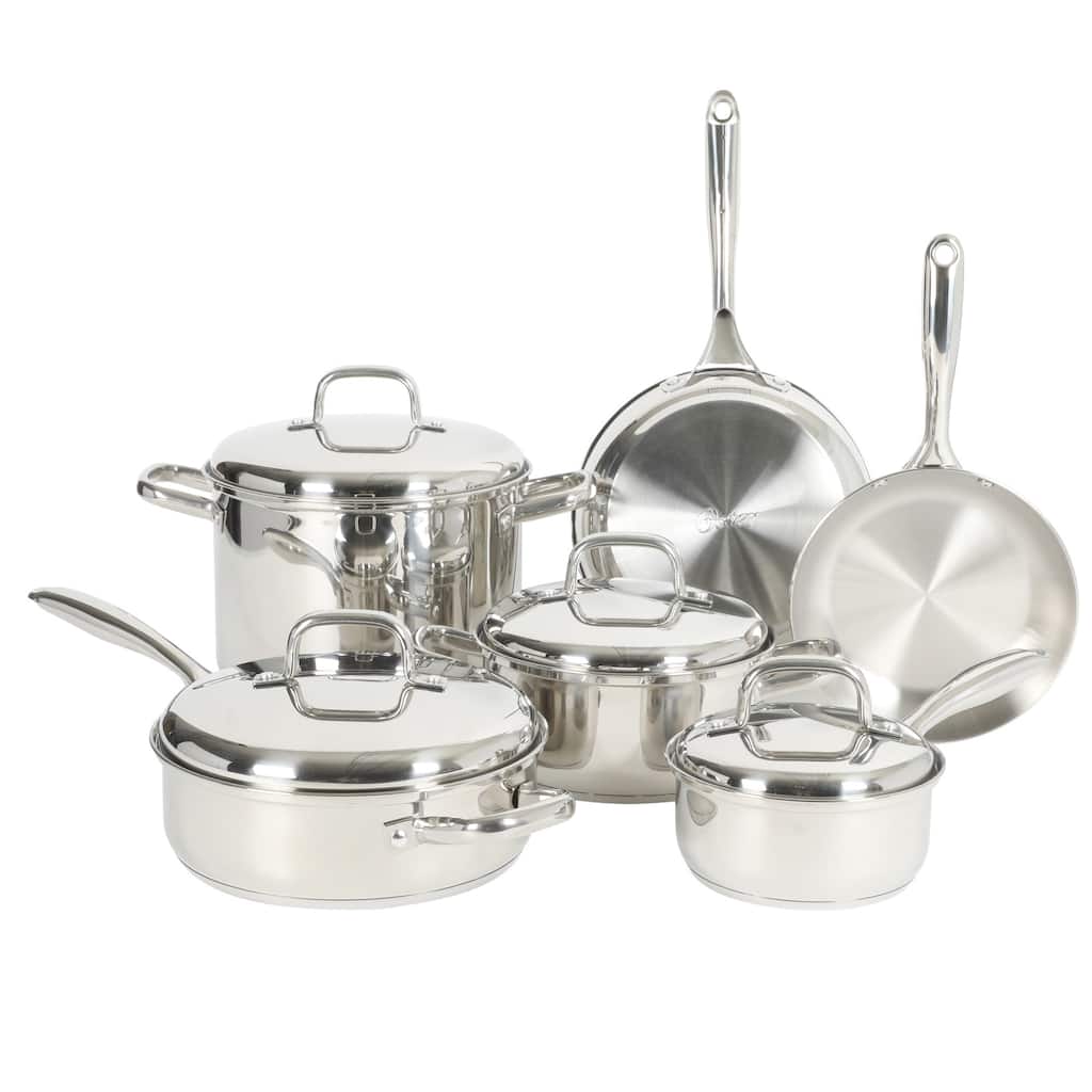 Oster Platinum Sedwick Stackable Stainless Steel Cookware Set W/ Domed Stainless Steel Lids W/ TriPly Encapsulated Base