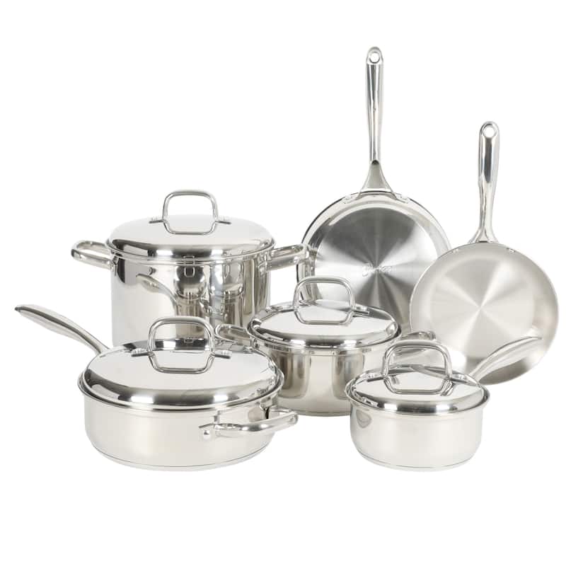 Oster Platinum Sedwick Stackable Stainless Steel Cookware Set W/ Domed Stainless Steel Lids W/ TriPly Encapsulated Base