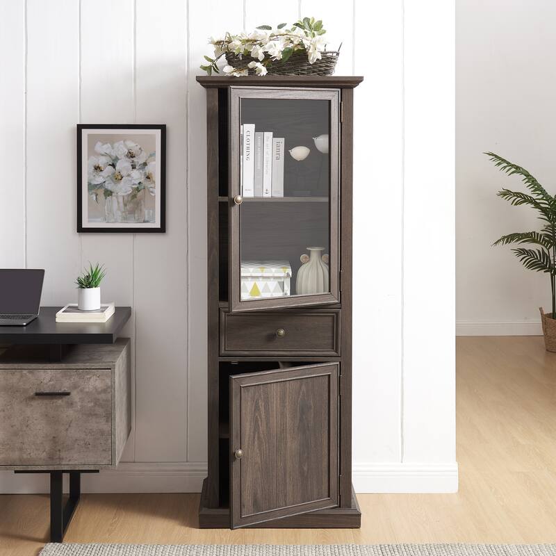 GDF Studio - Modern Tall Storage Cabinet with Drawer and Glass Doors.